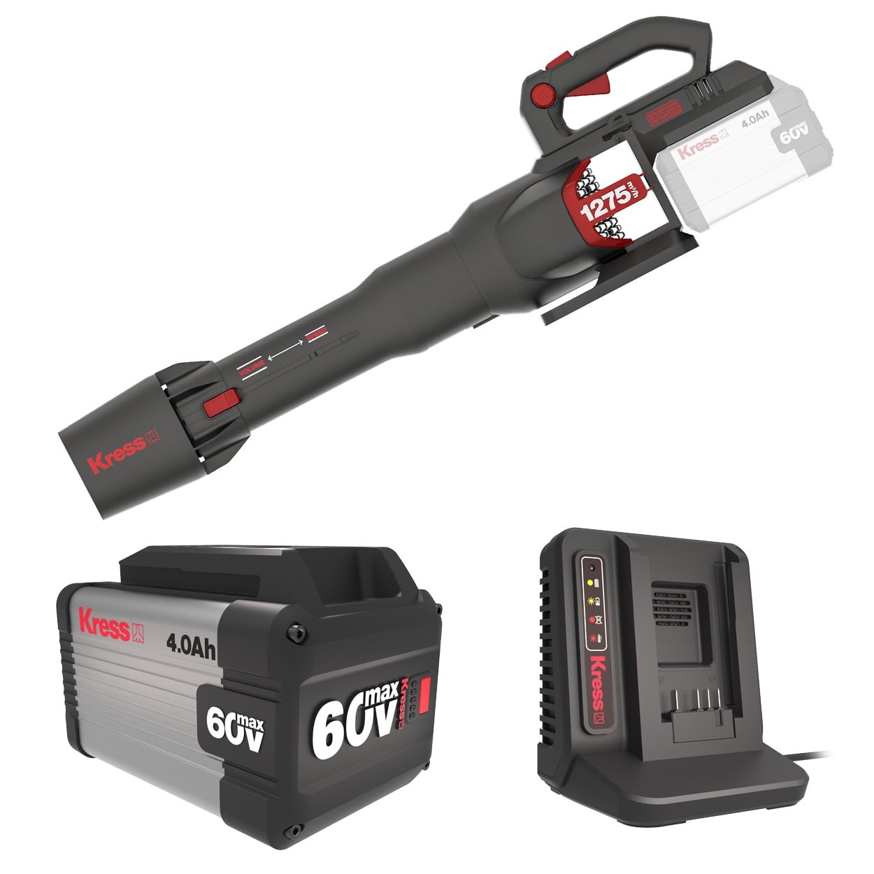 Startset KRESS KG560E.9 60V accu bladblazer 1275m³/u luchtverplaatsing (1x gratis accu cadeau)